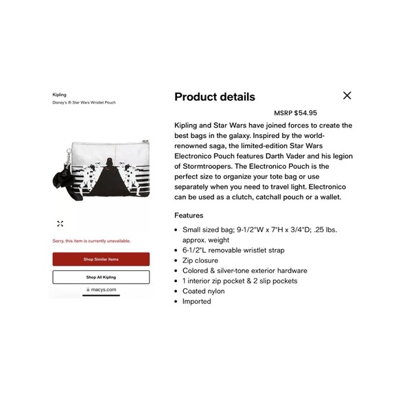 NWT Ltd. Ed. Kipling X Star Wars Electronico Pouch - Picture 8 of 8